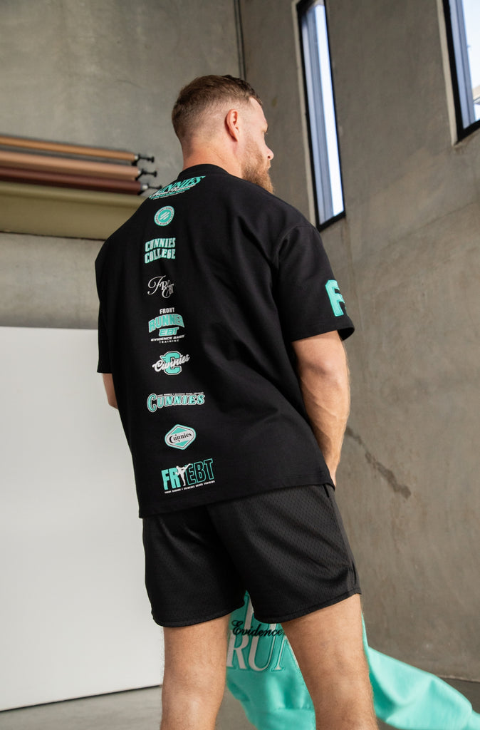 Cunnies Tee with Back Logos - Black & Tiffany