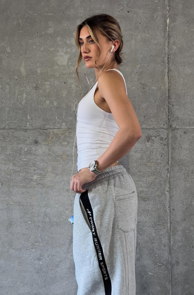 FR Sports Stripe Barrel Leg Trackpant Grey Marle