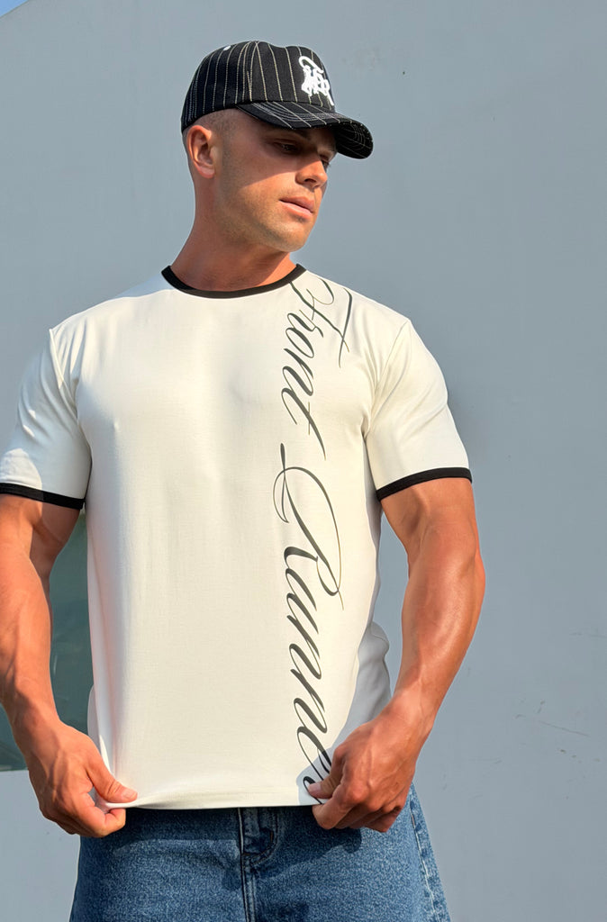 Script Fitted Ringer Tee White