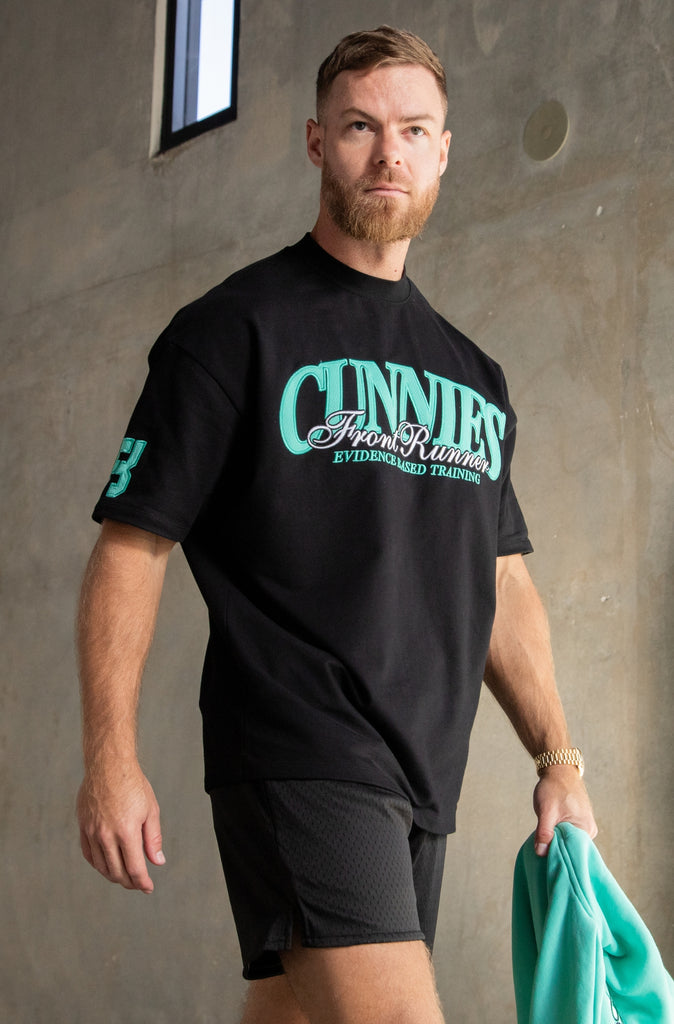 Cunnies Tee with Back Logos - Black & Tiffany