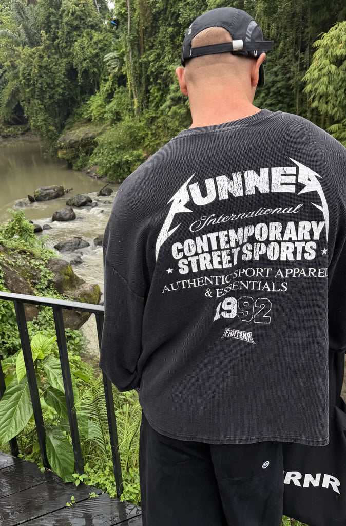 International L/S Waffle Tee Washed Black