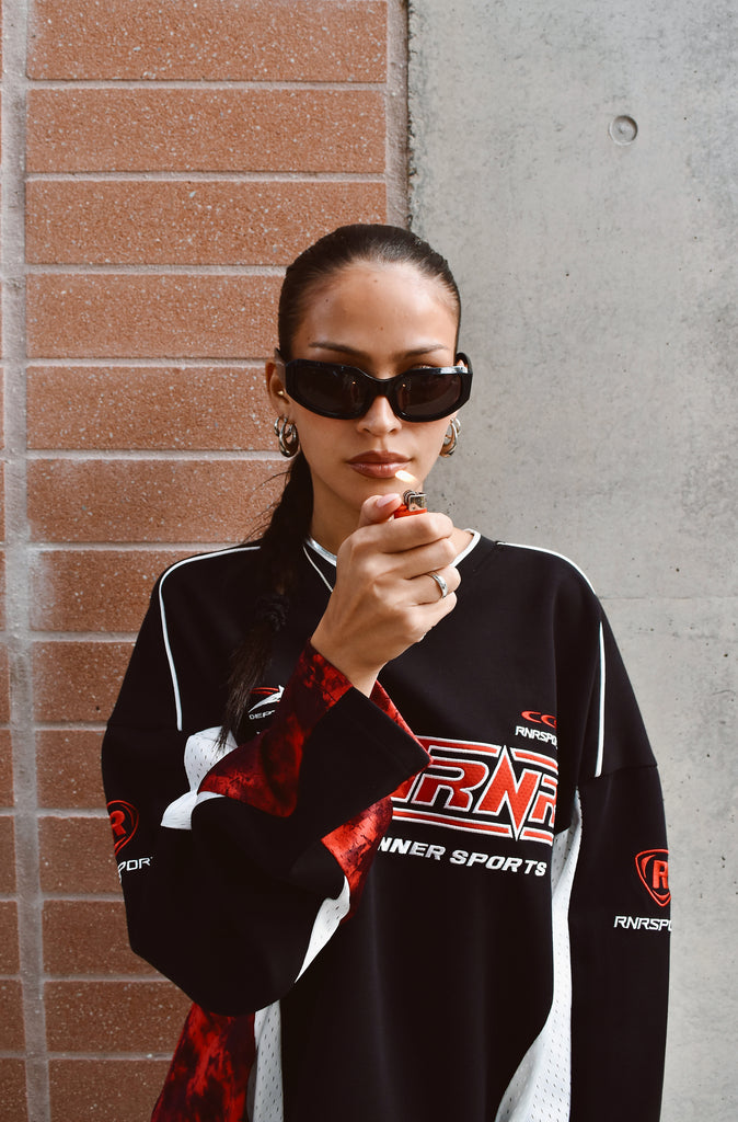 Grid Lock L/S Jersey Black Scarlet
