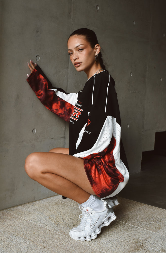 Grid Lock L/S Jersey Black Scarlet