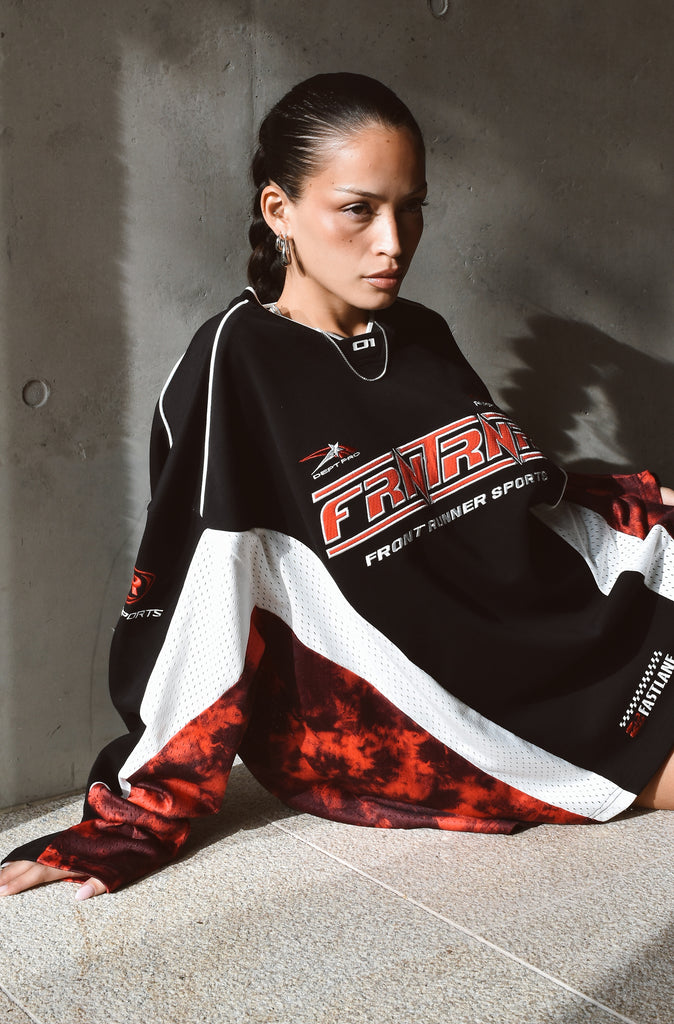 Grid Lock L/S Jersey Black Scarlet