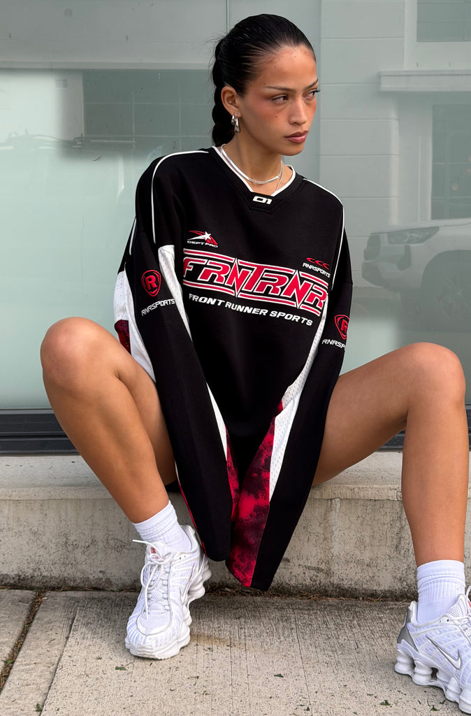 Grid Lock L/S Jersey Black Scarlet