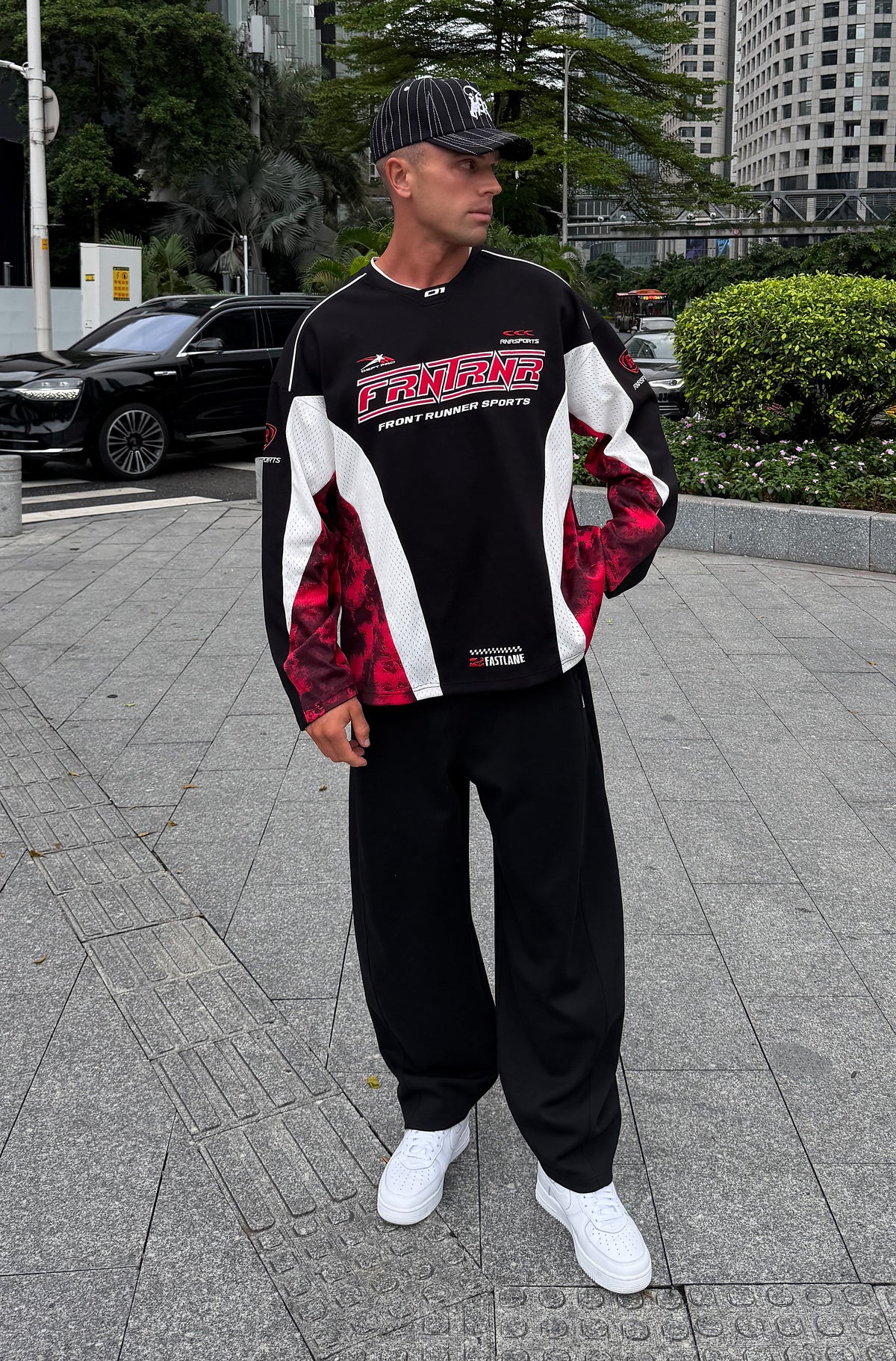 Grid Lock L/S Jersey Black Scarlet [men]