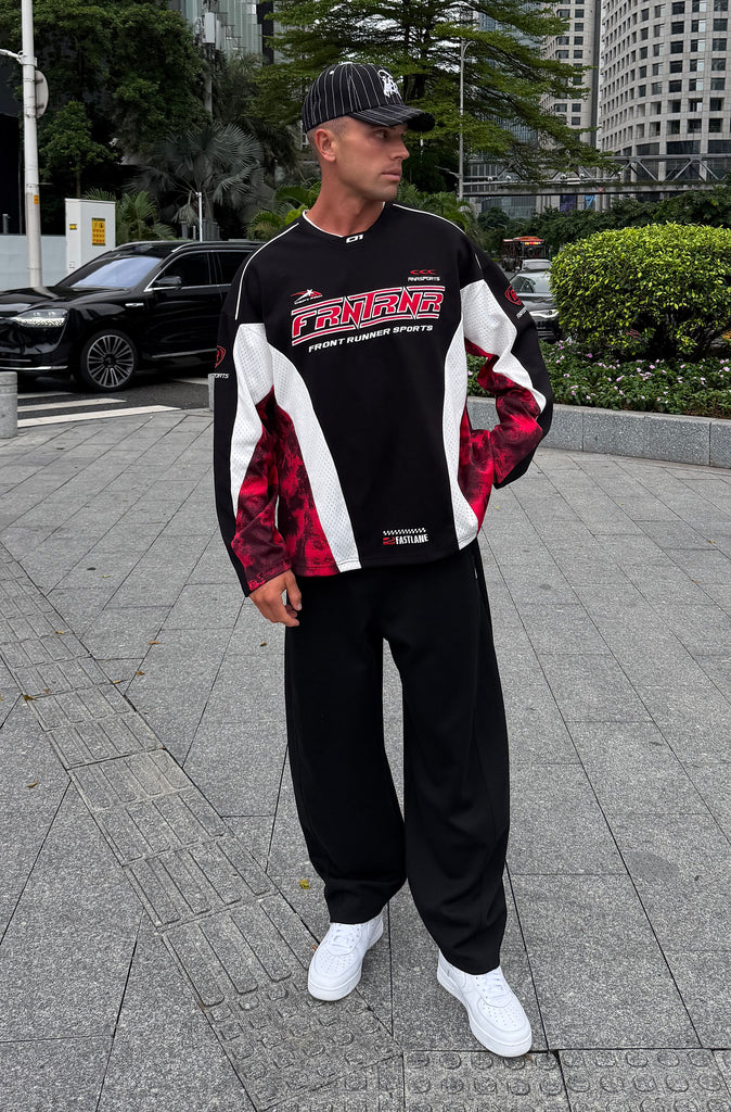 Grid Lock L/S Jersey Black Scarlet